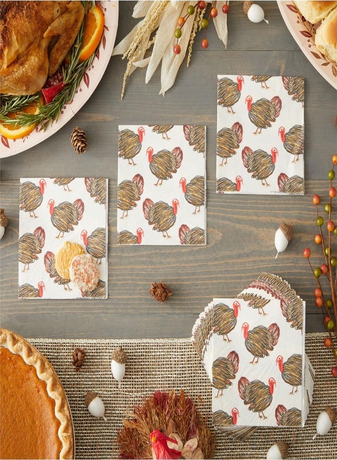 Blue Panda 100 Pack Turkey Thanksgiving Cocktail Napkins for Party Supplies (5 x 5 In) - Image 3